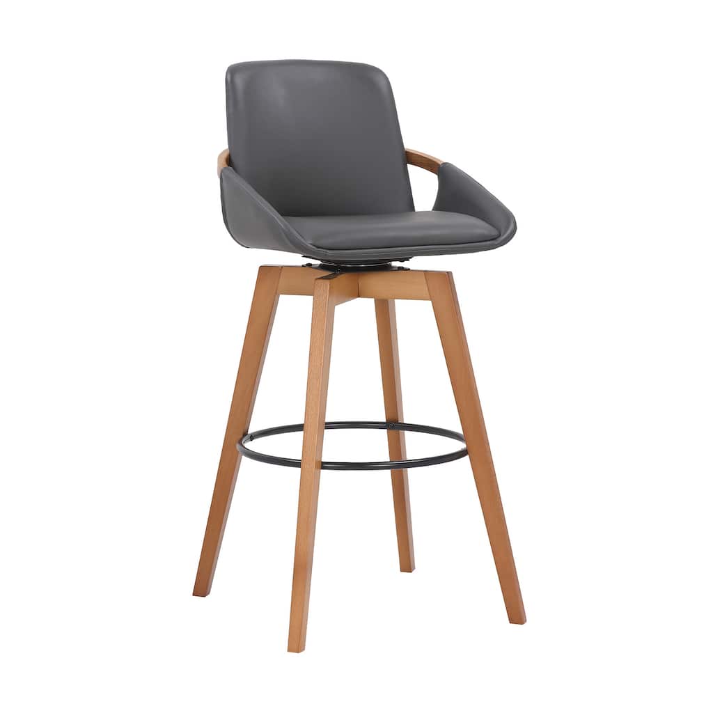 Fabric Swivel Bar Stool with Arms, Full Back and Iron Footrest Frame