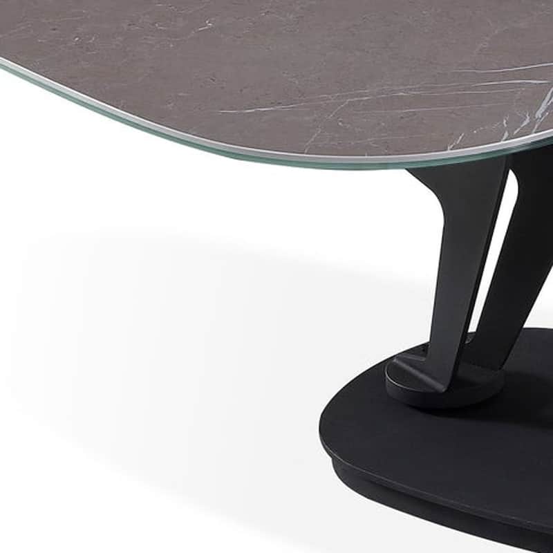 HomeRoots 36" Gray And Black Faux Marble And Metal Oval Coffee Table - 35.5 in. x 16.5 in. x 23 in.