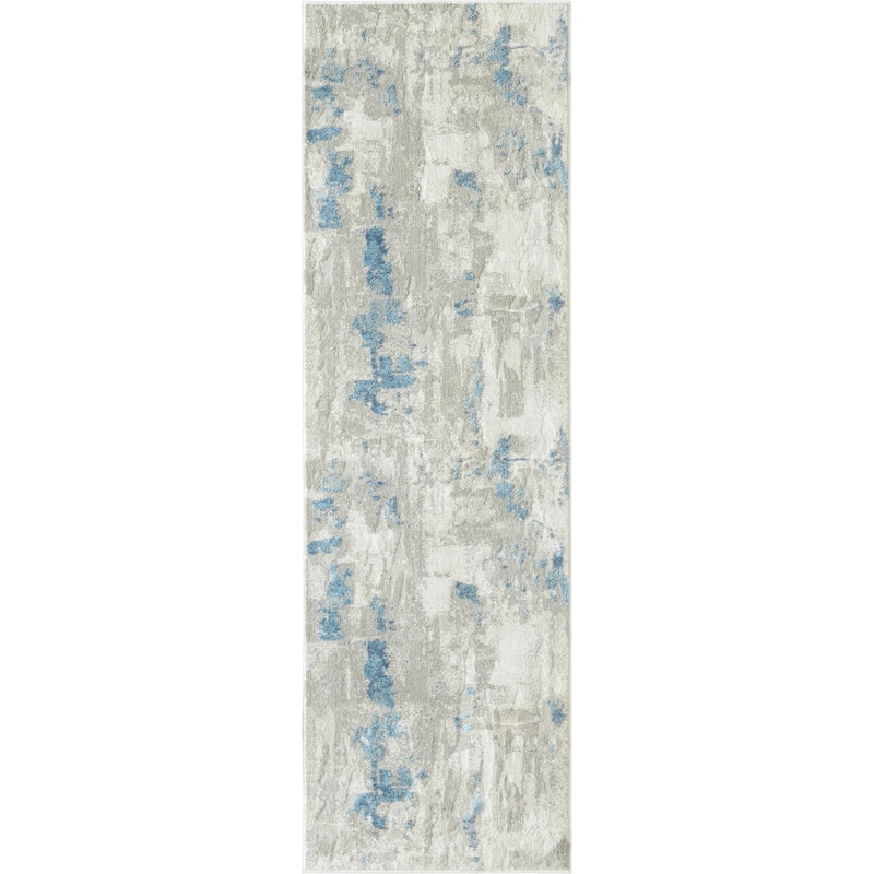 Sevita Carved Transitional Abstract Polyester-Blend Area Rug, Ivory and Gray - 2' x 6'