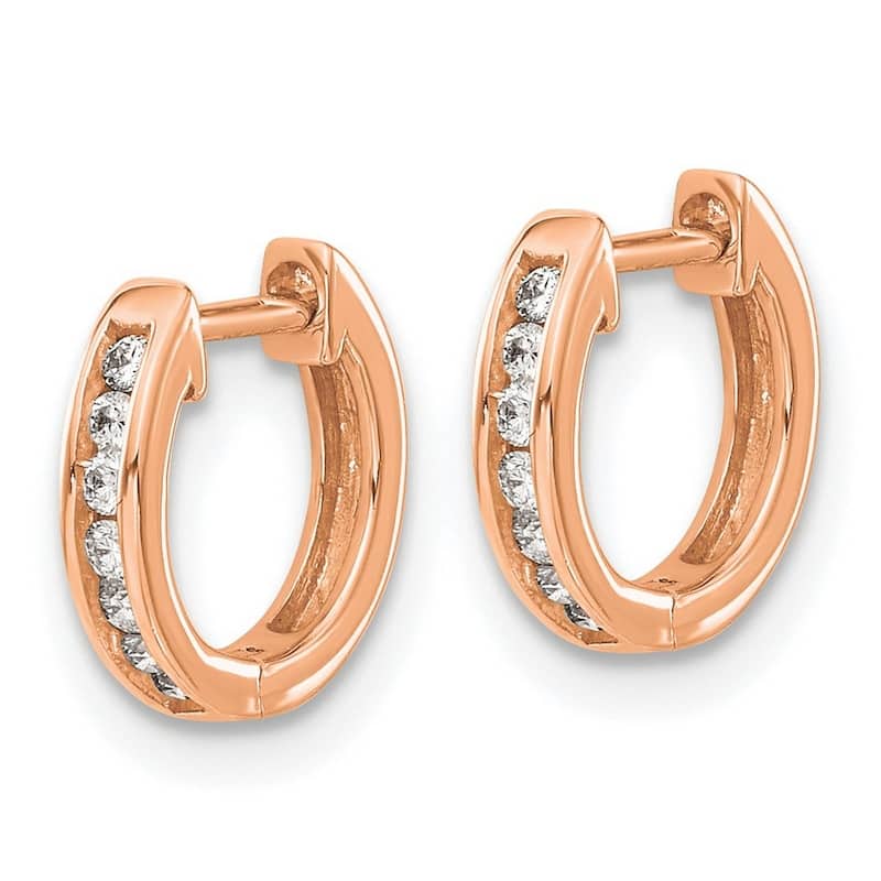 Curata 14k Rose Gold Polished Diamond Post Hoop Earrings - 11x11mm Wide 1mm Thick