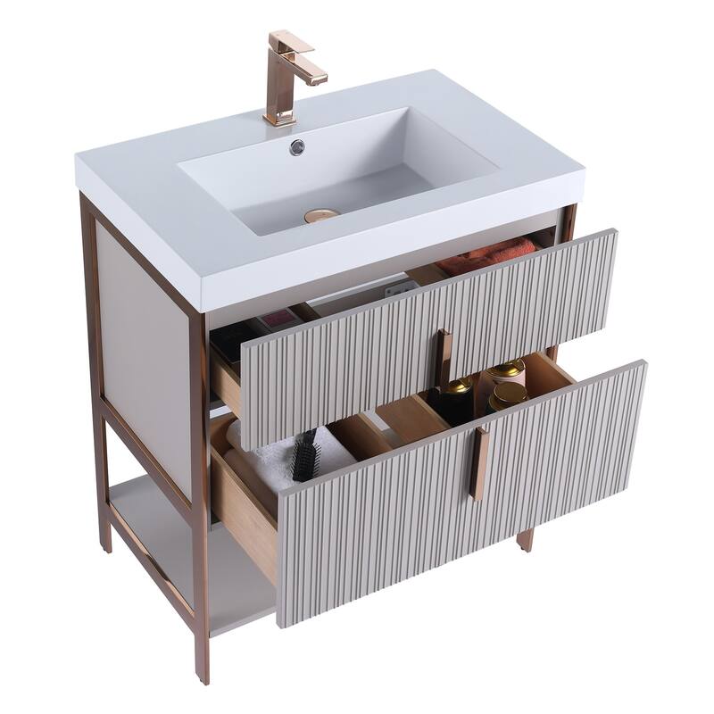 Fine Fixtures Serenity Modern Bathroom Vanity with Black Gel Acrylic Top