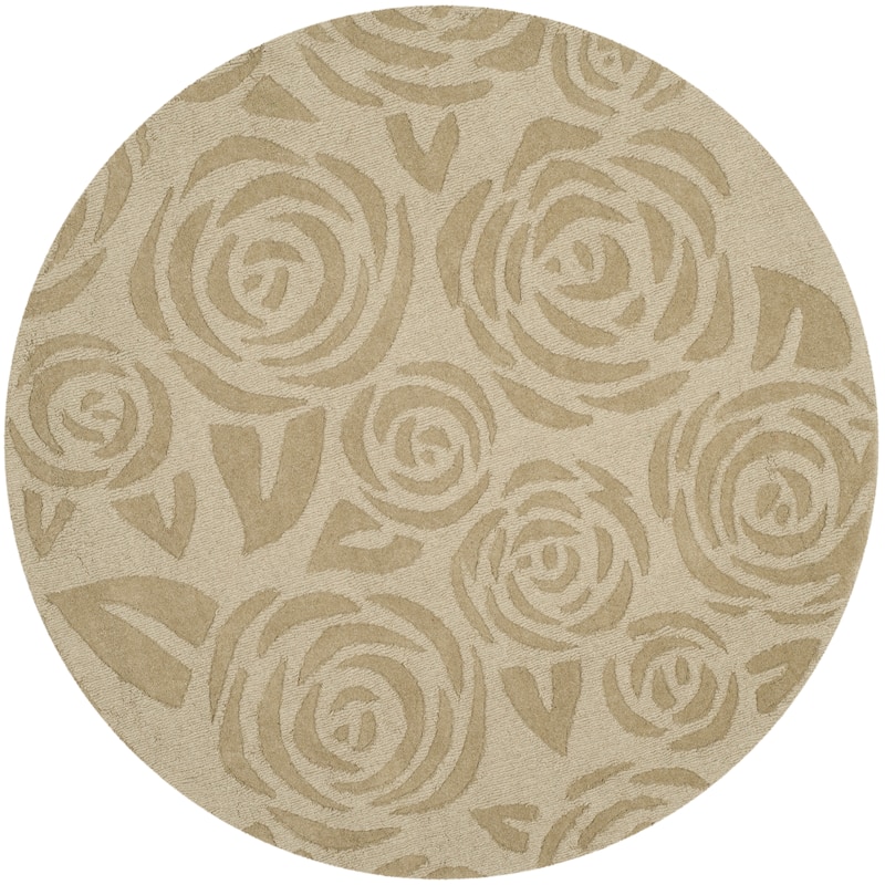 Martha Stewart by SAFAVIEH, Block Print Rose Handmade Wool Area Rug - 8' Round - Saguaro