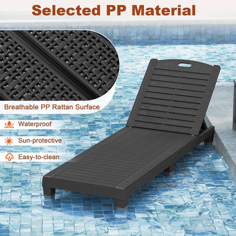 Set of 2 Outdoor Chaise Loungers with Rattan Surface and Adjustable Recline for Patio or Yard - 61.5" x 21.5" x 32.5"