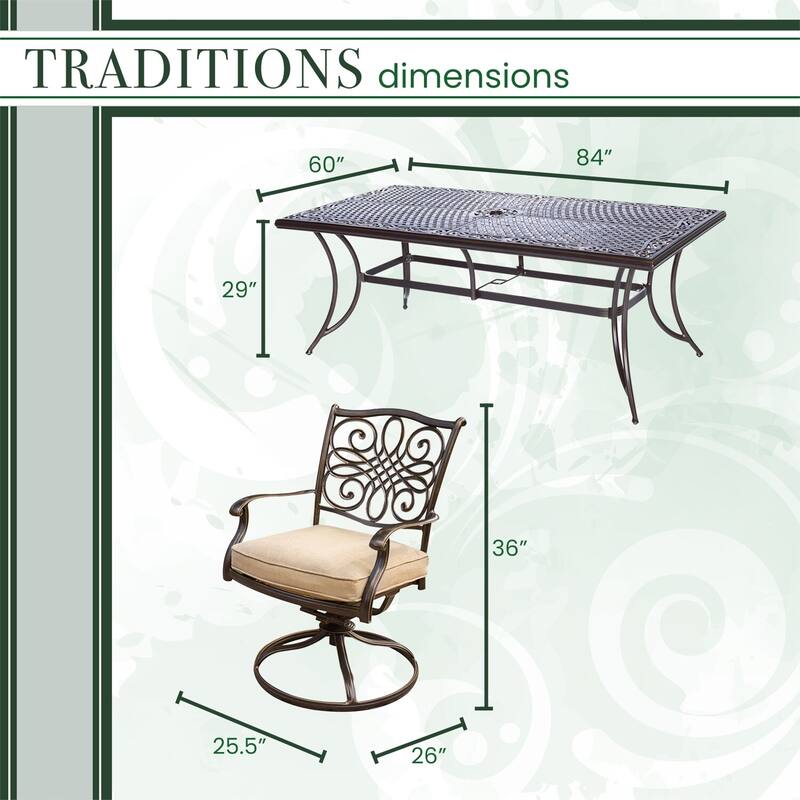 Hanover Traditions 11-Piece Dining Set in Tan with Ten Swivel Rockers and an Extra-Long Dining Table