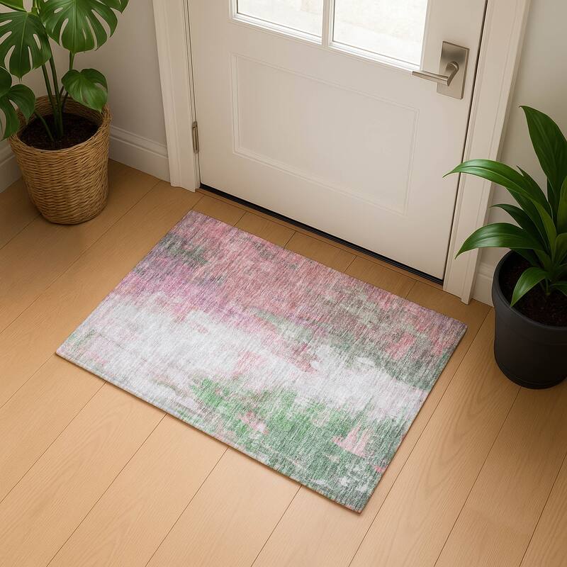 Premium Washable Super Soft Abstract Brushstroke Mayfield Rug - Blush - 1'8" x 2'6"