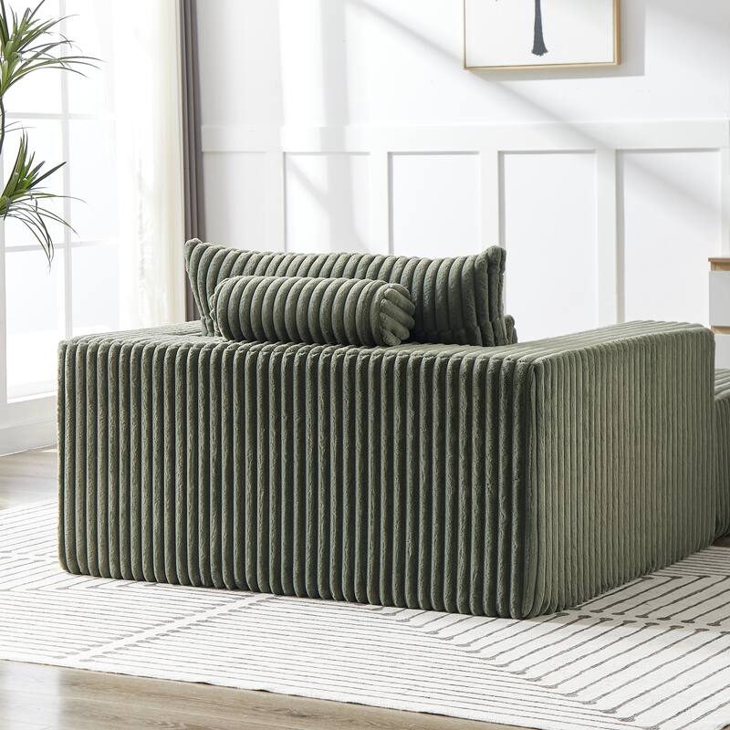 75-Inch Plush Corduroy Fabric Sofa Set with Removable Footrest for Livingroom Fluffy Modular Sleeper Sofa Chair
