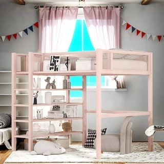 Twin Size Metal Loft Bed With 4-Step Ladder, Storage Space