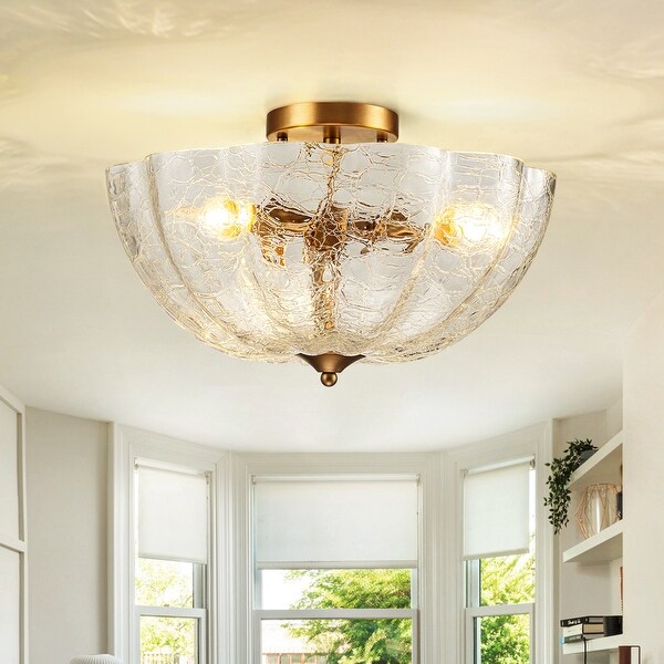 在庫処分セール 言い換え Ceiling Glass Light 3 Light Mount Flush Semi Gold Fixture シーリングライト・天井照明