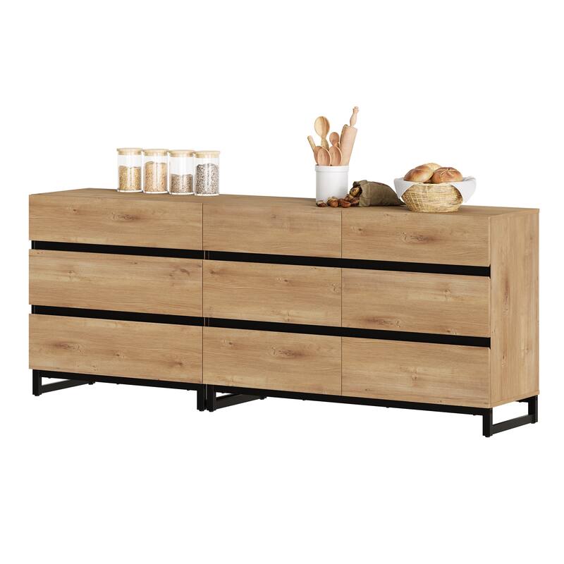 WAMPAT 3 in 1 Dresser with Glass Doors and 7 Drawers, Modern Chest of Drawers with Adjustable Shelf for Bedroom
