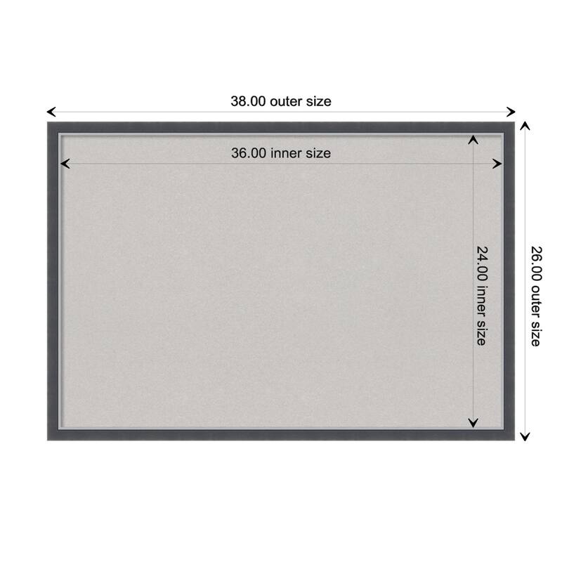 Eva Black Silver Thin Framed Grey Corkboard Bulletin Board - Board Size 36x24