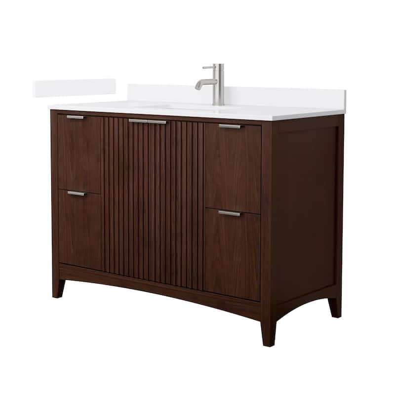 Wyndham Collection WCF9191-48S-VCA-UNSMXX Palmilla 48" Free Standing - Dark Walnut / White Cultured Marble Top / Brushed