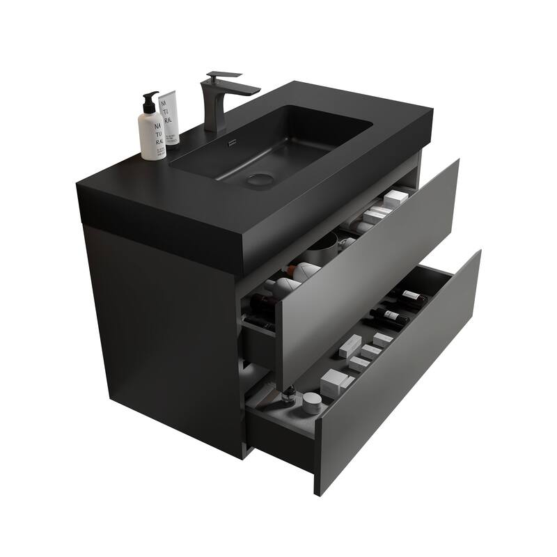 Modern Large Storage Wall Mounted Bathroom Vanity with Sink Basin without Drain and Faucet
