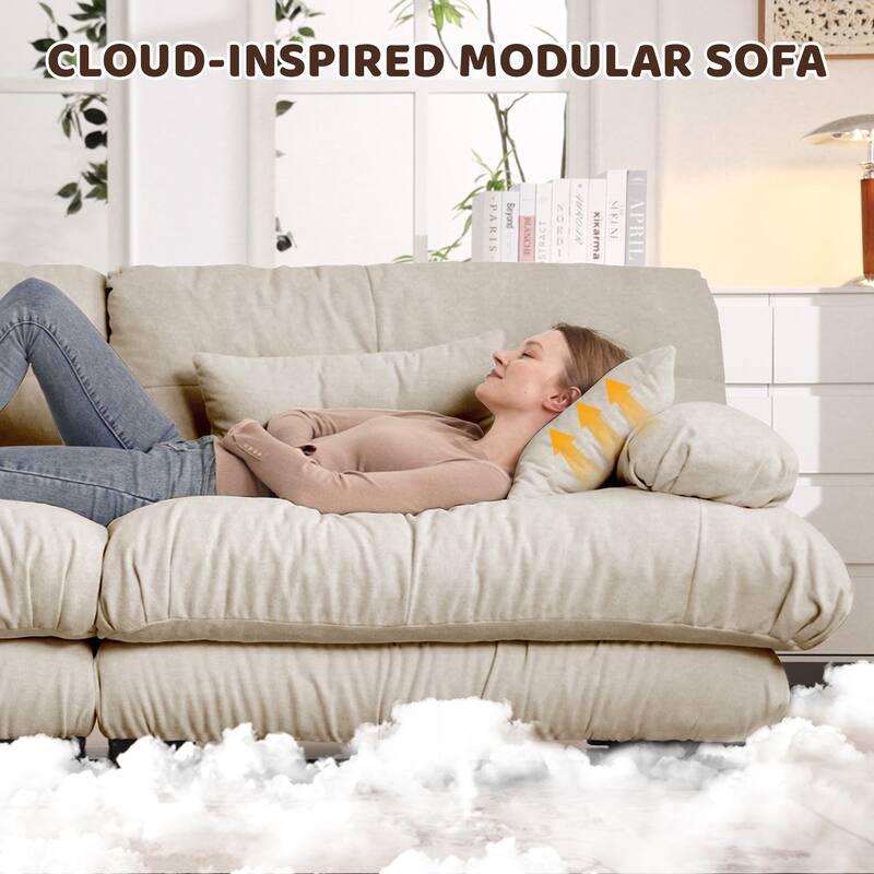 Roomfitters 3-Seater Modular Chenille Sofa, Deep Seat Cloud Couch with Round Bolster Armrests