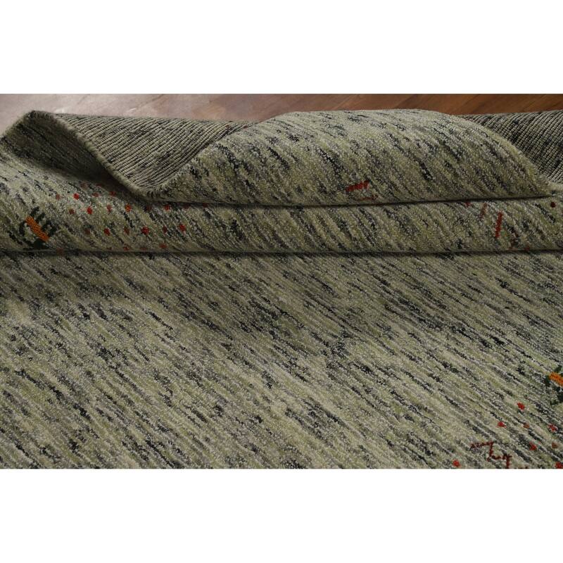 Hand Knotted Oriental 100% Wool Carpet Tribal Animal Pictorial Green Gabbeh Area Rug - 7' 7'' X 5' 3''