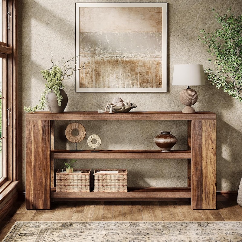 70.9 Inches Extra Long Console Table, Farmhouse 3-Tier Entry Foyer Table