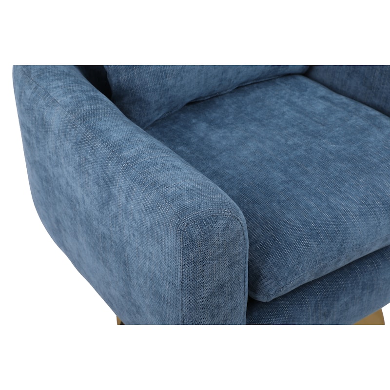 Blue Modern 29.9" Upholstered 360° Swivel Accent Chair with Iron Base and Pillow