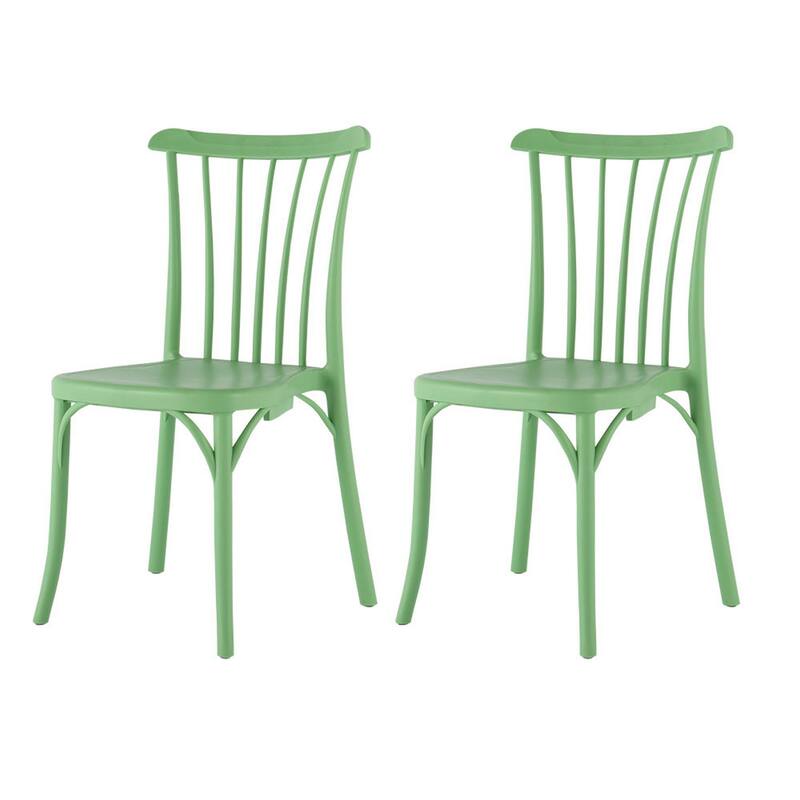 HomeRoots Set of Two Green Heavy Duty Plastic Outdoor Stacking Dining Chairs