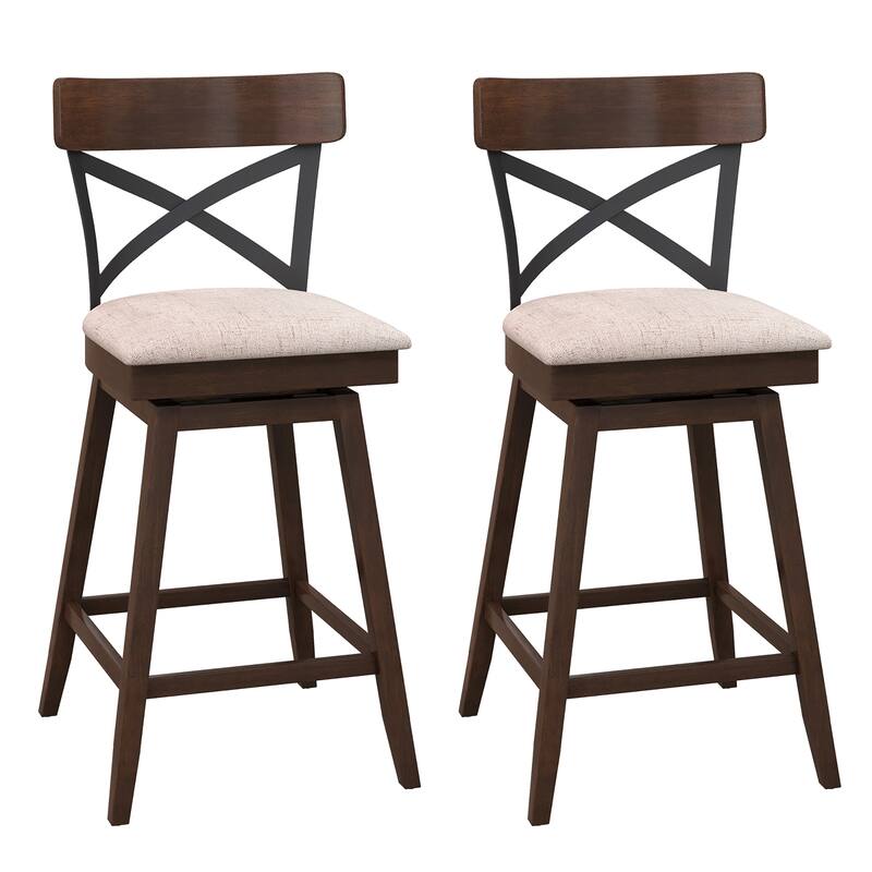 Set of 2/ 4 Wooden Swivel Bar Stools Counter Height Dining Chairs - Set of 2