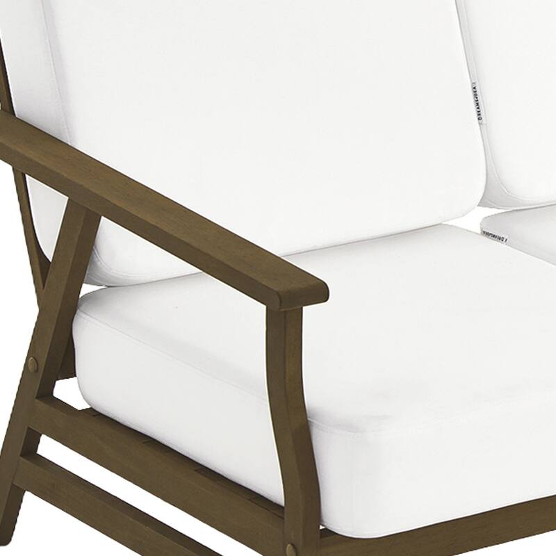 Modern Wood Cushioned Outdoor Patio Sofa Loveseat with Coffee Table