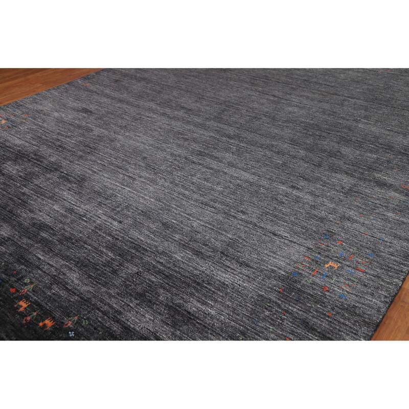 Gabbeh Oriental Area Rug Handmade Tribal Grey Silk Carpet - 8'11" x 11'11"