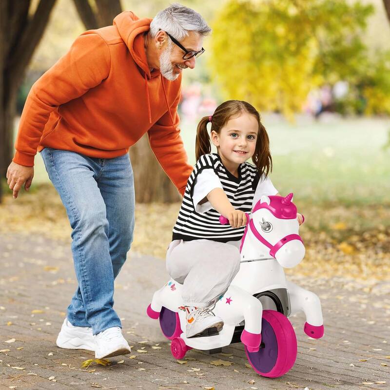 12V Ride on Toys Unicorn Battery Powered Ride on Car w/Training Wheels
