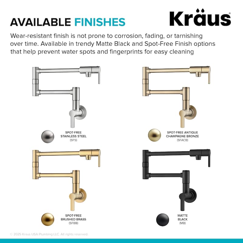 KRAUS Oletto Wall Mount Pot Filler Kitchen Faucet with Retractable Arm