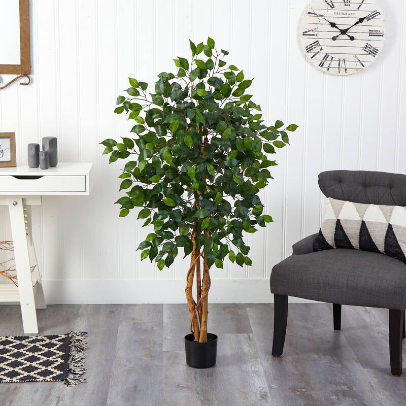 4ft Artificial Silk Tree - Indoor Floor Plant with Realistic Greenery & Black Planter - 4ft.