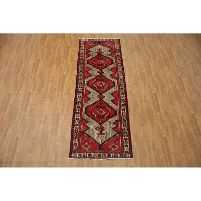Hand Knotted Oriental 100% Wool Carpet Traditional Tribal Red Ardebil Runner Rug - 10' 6'' X 3' 8''