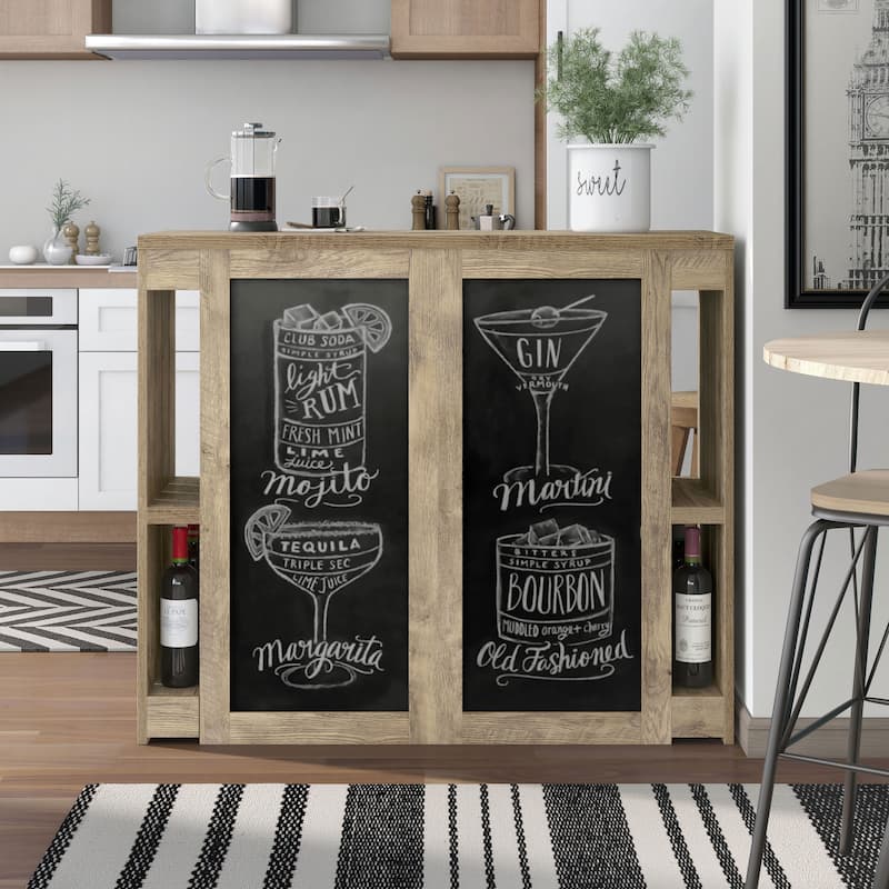 DH BASIC Farmhouse Weathered Oak 9-Open Shelf Home Bar with Chalkboard Menu Signs by Denhour - Weathered Oak