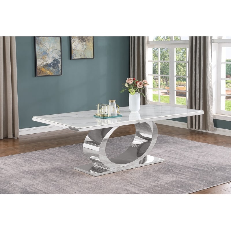 Best Quality Furniture D432/3-SC320-7 Dining Set with 87" White Marble Top