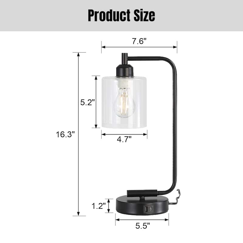 Sofuor Set of 2 Touch Control Table Lamps with Type-C and USB port 3-Way Dimmable Black , Glass Shade & 2 LED Bulbs Included