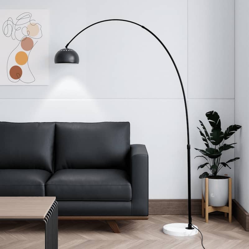 Floor Lamp with White Marble Base and Metal Lamp Shade Arco Collection - 76"