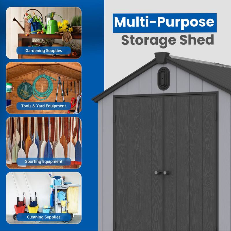 ALEKO Outdoor Shed 94.5"L x 73.6"W Solar Powered Lighting Garden Tool Storage w/Floor