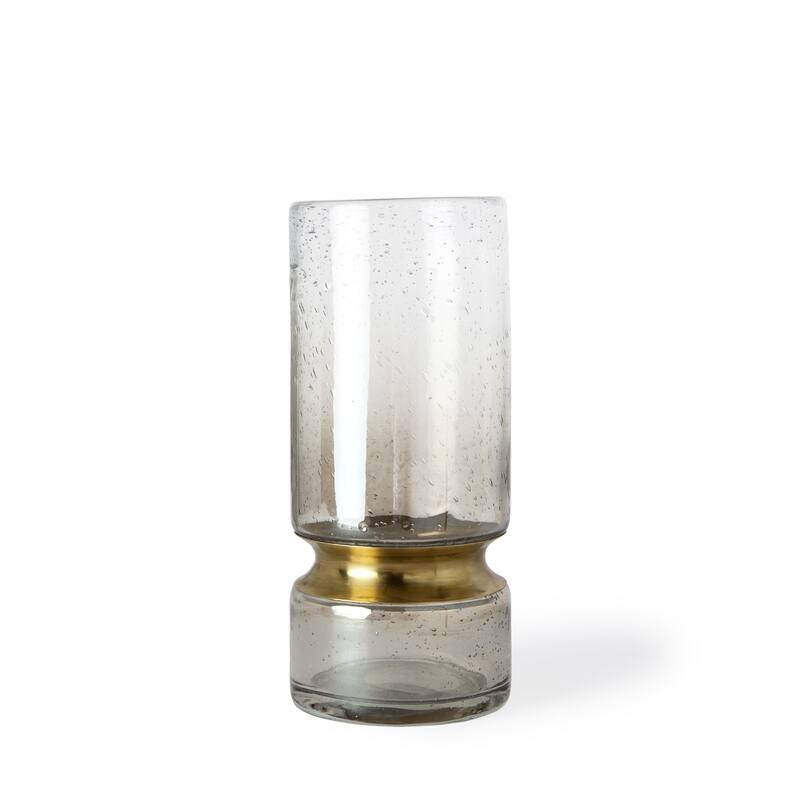 11" Gold Abstract Cylinder Crystal Glass Table Vase Modern Decorative Centerpiece for Living Room - 5" x 5" x 11"