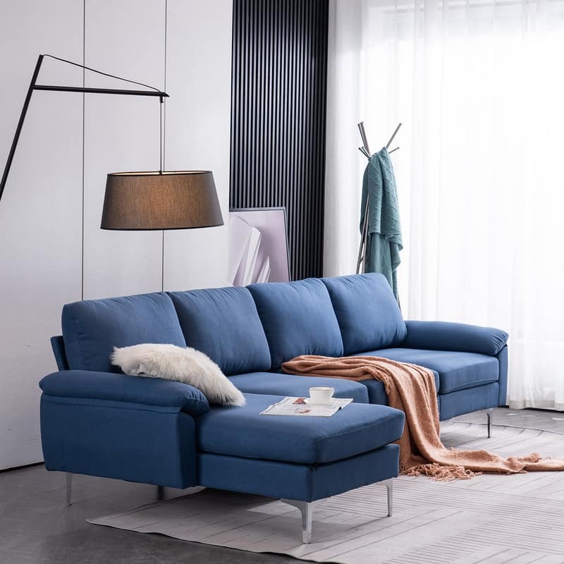 L-Shaped Fabric With Chaise Iron Feet 4 Seats Indoor Modular Sofa - 110“