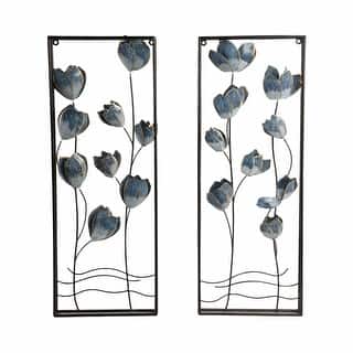 Sagebrook Home Blooming Flowers Metal Wall Panels, Iron Blue, 32 Inch, Perfect Home Decor (Set of 2)