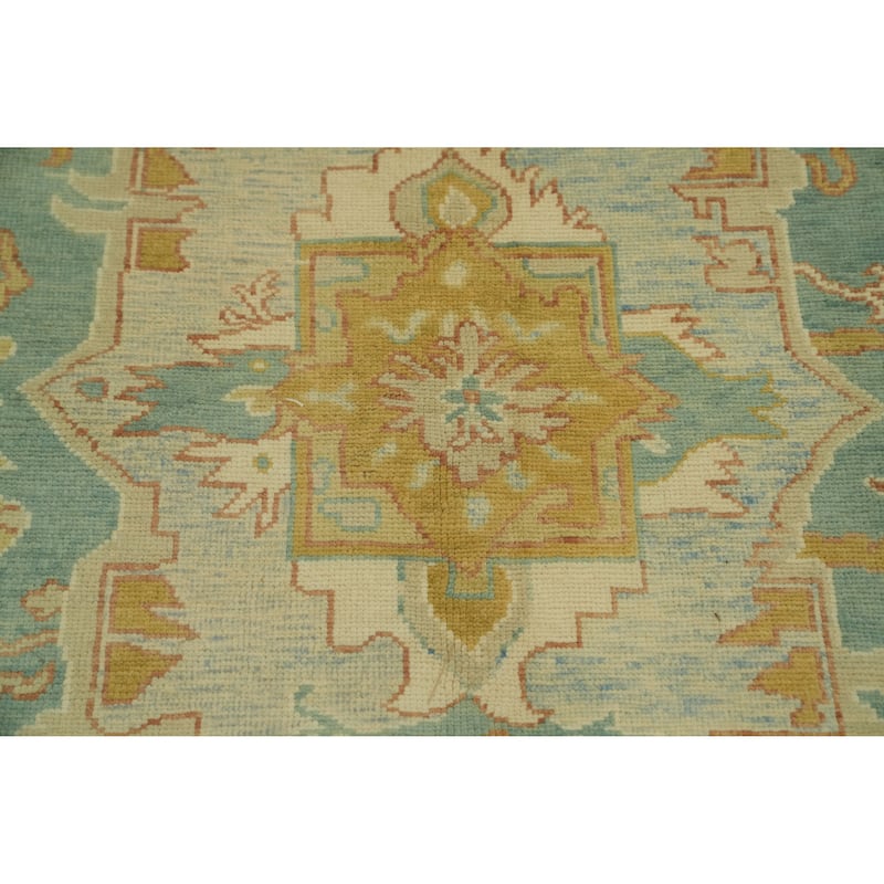 Vegetable Dye Wool Oushak Turkish Area Rug, Medallion Geometric Carpet - 9' 8'' X 8' 1''