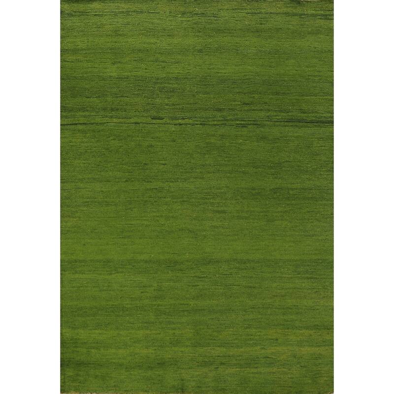 Modern Green Gabbeh Oriental Area Rug Handmade Wool Carpet - 5'4" x 7'9"