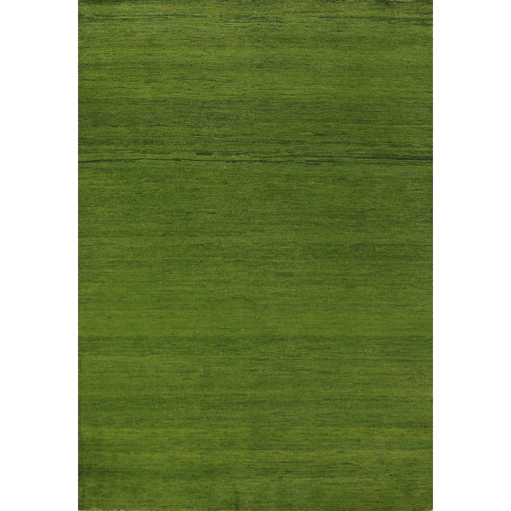Modern Green Gabbeh Oriental Area Rug Handmade Wool Carpet - 5'4" x 7'9"