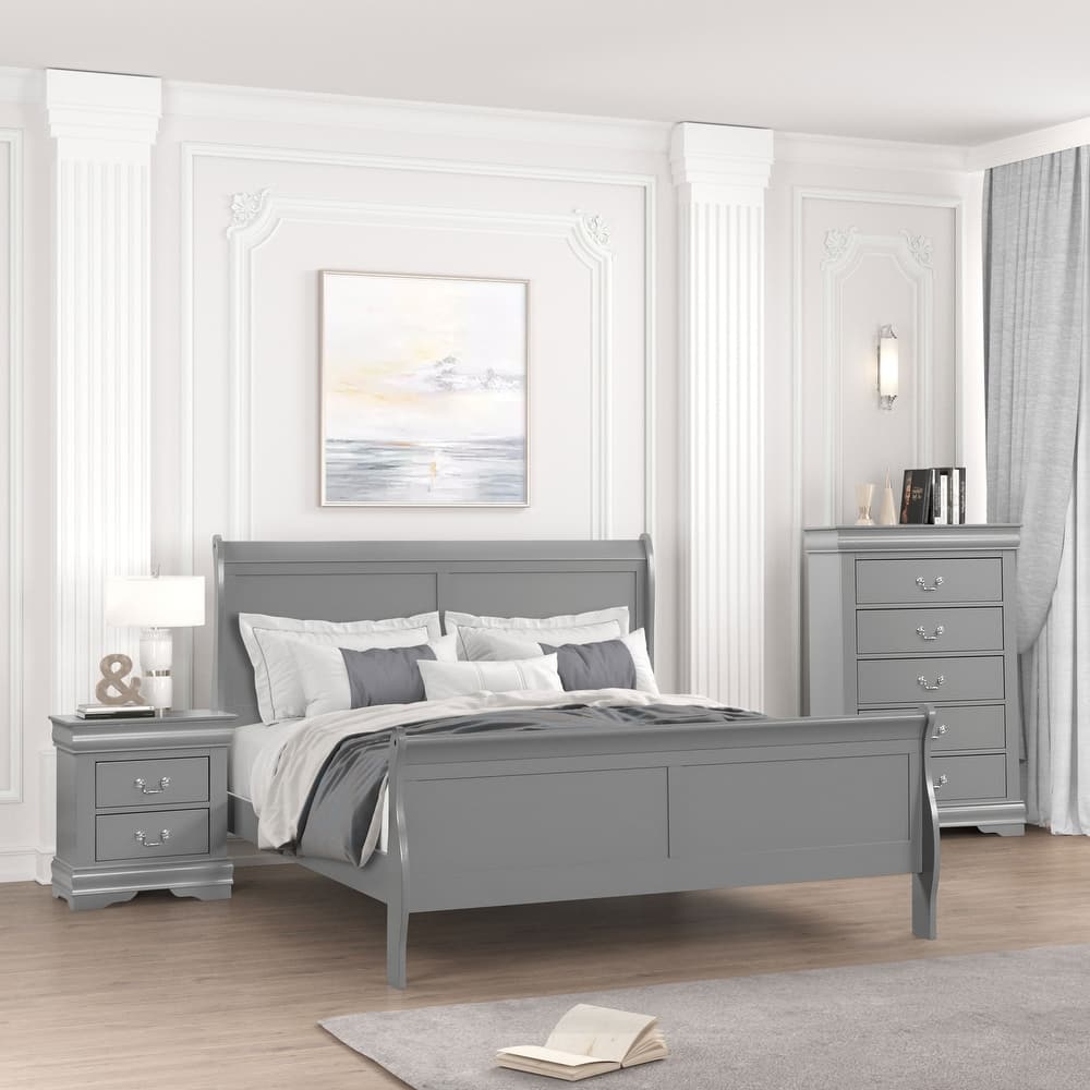 Furniture of America Mayday Traditional Solid Wood 3-Piece Sleigh Bedroom Set