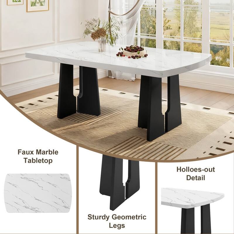 6 Piece Modern Dining Table Set, 63" Faux Marble Dining Table and 4 Upholstered Tufted Dining Chairs