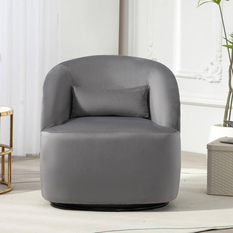 Accent Chair with Barrel-shaped Design and 360 Degree Swivel Feature