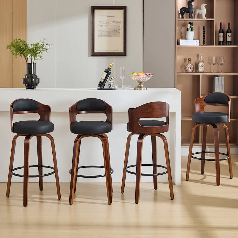 26"/29" Faux Leather Upholstered Swivel Counter/ Bar Stools with Bentwood Legs