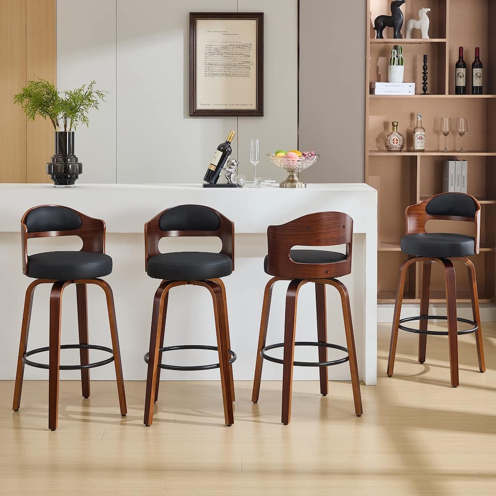 26"/29" Swivel Faux Leather Upholstered Bentwood Counter or Bar Height Stools, Set of 2/4