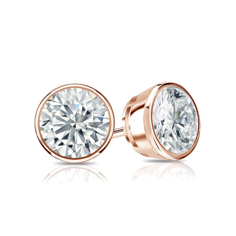 Auriya 14k Gold 2ctw Bezel-set Round Moissanite Stud Earrings - 6.5 mm