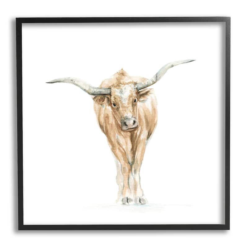 Stupell Longhorn Cattle Watercolor Portrait Children's Wild Animal Framed Wall Art - Yellow