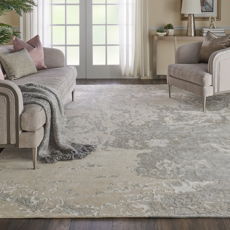 Nourison Silk Shadows Modern Abstract Beige Sheen Area Rug - 8'6" x 11'6" - Sand - Rectangle