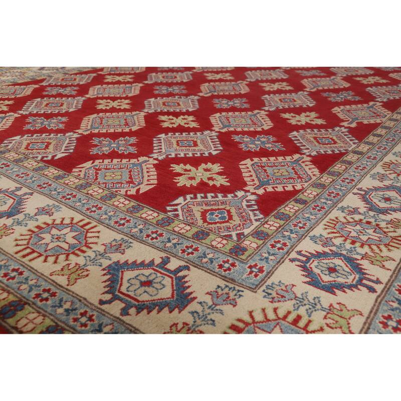 Hand Knotted Oriental 100% Wool Carpet Traditional Geometric Red Kazak Area Rug - 12' 10'' X 9' 6''