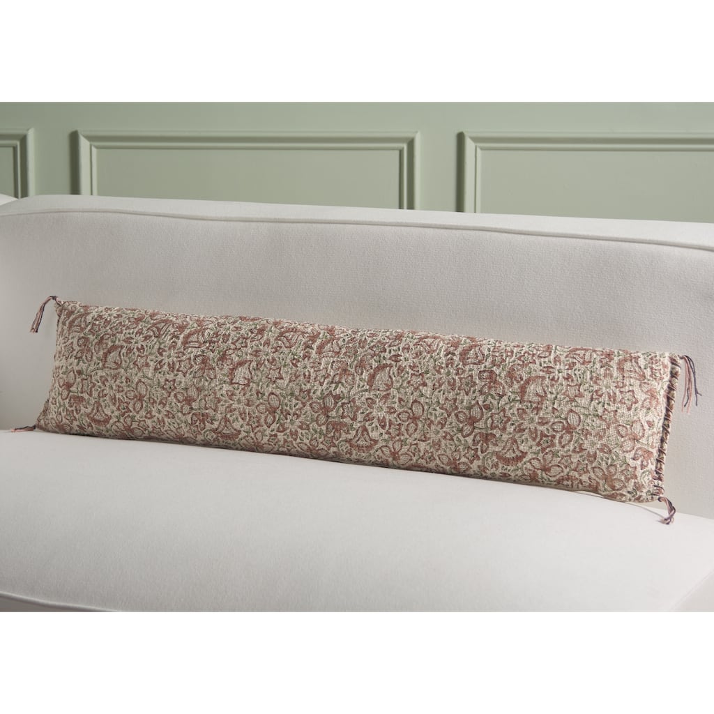 SAFAVIEH Home Rosette 8 x 36-inch Terracotta/Green Cotton Bolster Pillow