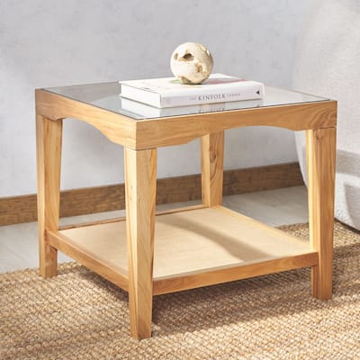 SAFAVIEH Couture Nicolella Solid Wood/Tempered Glass Square Accent Table - 22"W x 22"D x 20"H